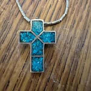 Vintage Southwestern Sterling Silver Turquoise Cross